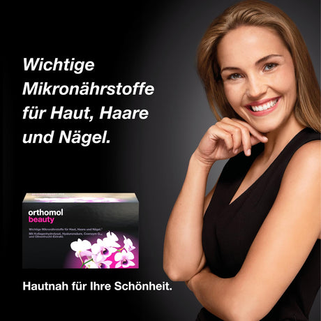Orthomol Schönheit für Frauen - für Haut, Haare und Nägel - mit Coenzym Q10, Biotin und Zink - Nachfüllpack mit Trinkflaschen, 30 tägliche Portionen