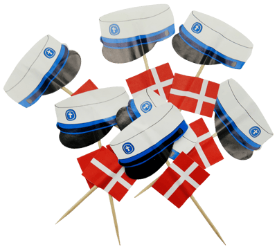 12 STK HATTE OG FLAG PÅ SPYD - BLÅ