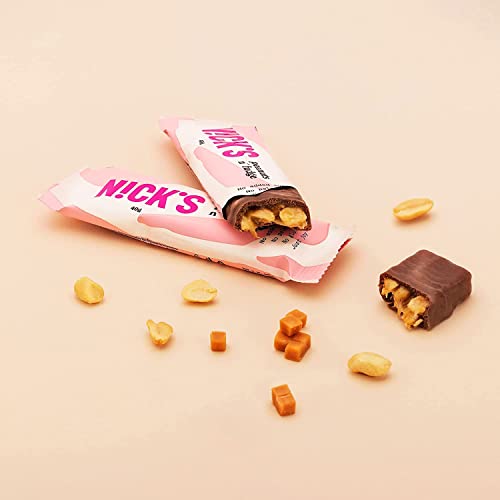 NICKS Keto Bars Peanuts n fudge, chocolate peanuts caramel snacks, 175 calories, 3.9 net carbs, no added sugar, gluten free, low carb sweets (15x40g)