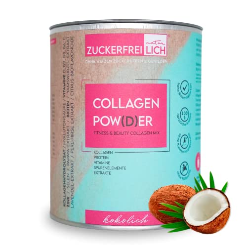 ZUCKERFREIlich Collagen Pulver kokos 240g ohne Zucker, Kollagen mit Vitaminen, zuckerfreies Protein und Spurenelementen, hochdosiert mit 7.000 mg Kollagenhydrolysat pro Portion