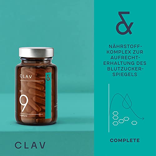 CLAV® N°9 SUGAR FIX – Zimtkapseln mit 400 mg Zimtextrakt, 40 μg Chrom & 10 mg Zink pro Tagesdosis plus Beta-Glucan, Jambulbaum und Bittermelone – Blutzuckerausgleich – 60 Kapseln – vegan