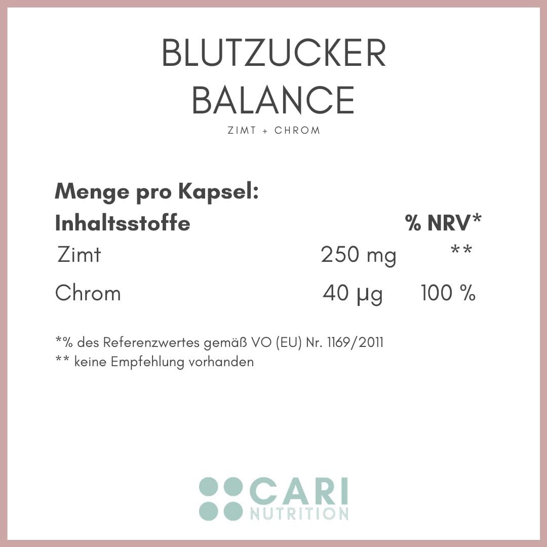 EQUILIBRIO DE AZÚCAR EN SANGRE | 90 cápsulas de canela con cromo | resistencia a la insulina y regulación del azúcar en sangre | vegano y hecho en Alemania