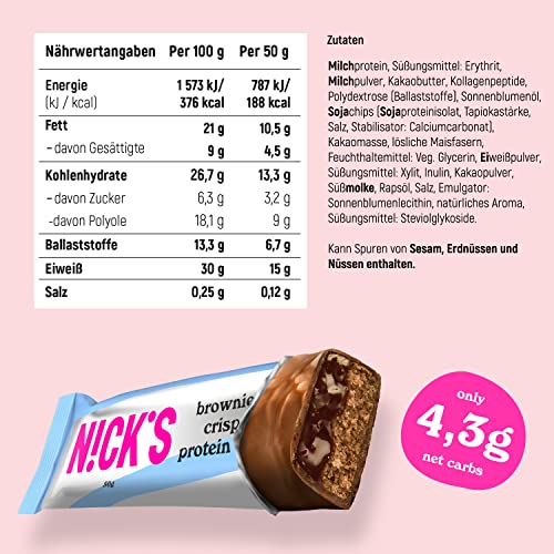 NICKS Protein Bar Mix, Keto Protein Bars Low carb snacks without added sugar, Gluten free | 15g protein with collagen (9 protein bars x 50g)