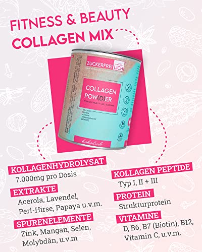 Zuckerfreilich Collagen Pulver Kokos 240G Ohne Zucker, Kollagen MIT Vitaminen, Proteina Zuckerfreies Und SpureNelement, Hochdosiert MIT 7.000 mg Kollagenhydrolisat Pro Porzione