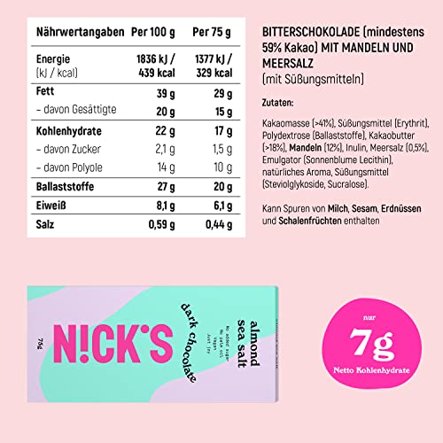 Nicks Chocolate Bars Mix uten tilsatt sukker, glutenfri, lavkarbo, ingen palmeolje, keto sjokolade (3x75g)