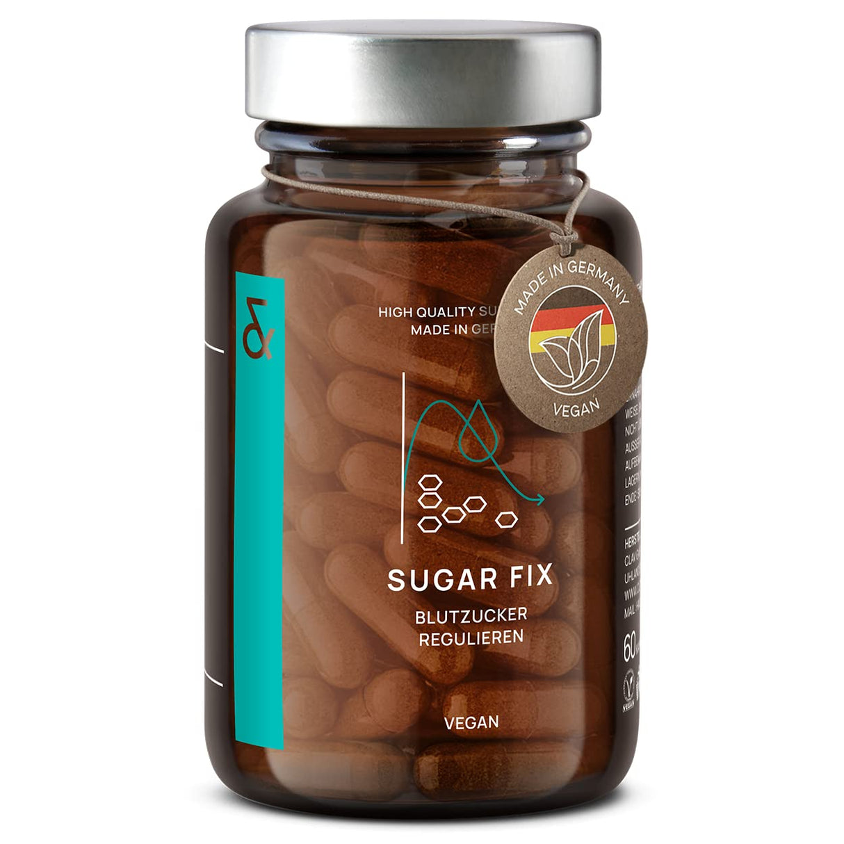 CLAV® N°9 SUGAR FIX - Capsule di cannella con estratto di cannella da 400 mg, 40μg di cromo e 10 mg di zinco per dose giornaliera più beta glucano, albero di jambul e melone amaro - equilibrio dello zucchero nel sangue - 60 capsule - vegan