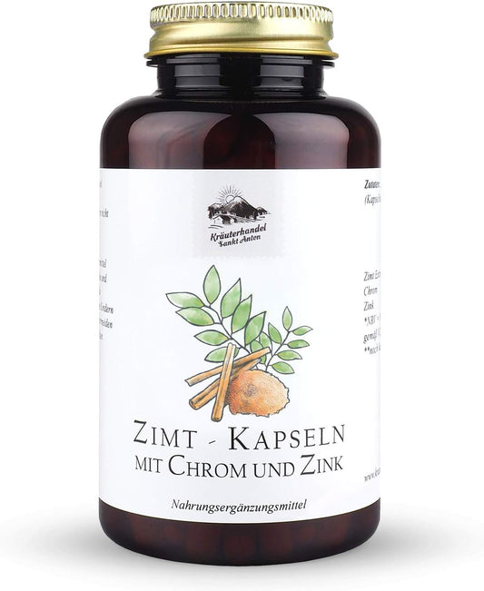 KRÄUTERHANDEL SANKT ANTON - 180 cinnamon capsules - 400 mg cinnamon extract daily dose - High dosage - Chromium - Zinc - German premium quality