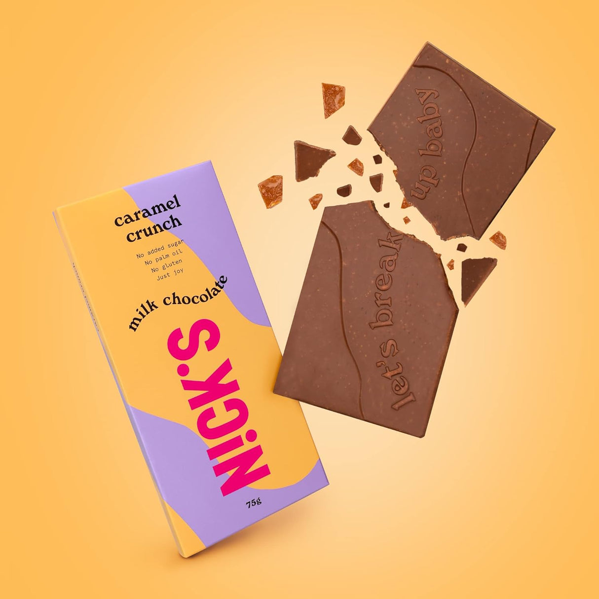 NICKS Milk Chocolate Caramel Crunch no added sugar, gluten-free, low carb, no palm oil, keto chocolate bars (3x75g)