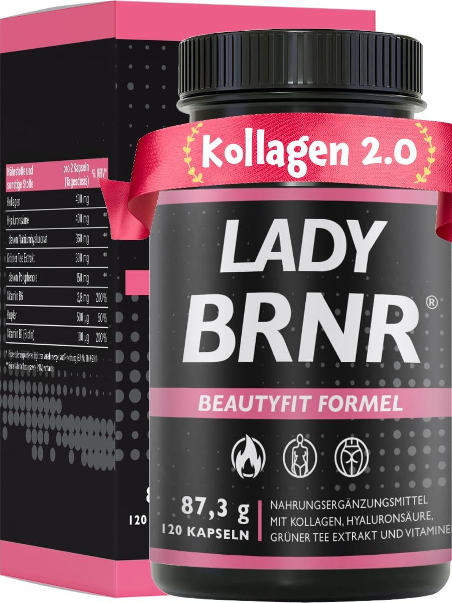 BRNR LADY BRNR - BeautyFit metabolism formula med vitamin B6, bindväv med koppar, kollagen, högdos hyaluronsyra, biotin, 120 kapslar