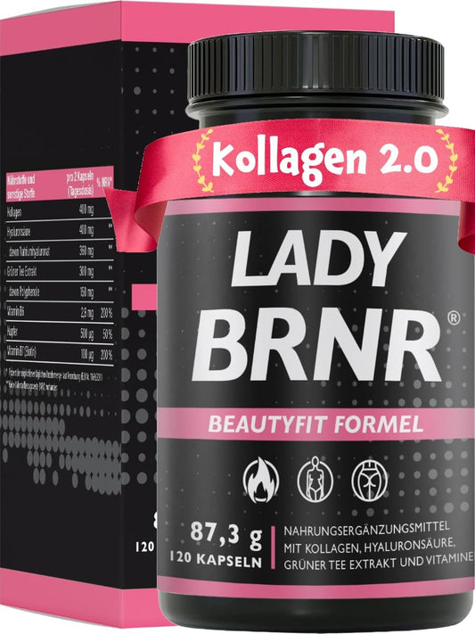 BRNR LADY BRNR - BeautyFit metabolism formula with vitamin B6, connective tissue with copper, collagen, high-dose hyaluronic acid, biotin, 120 capsules