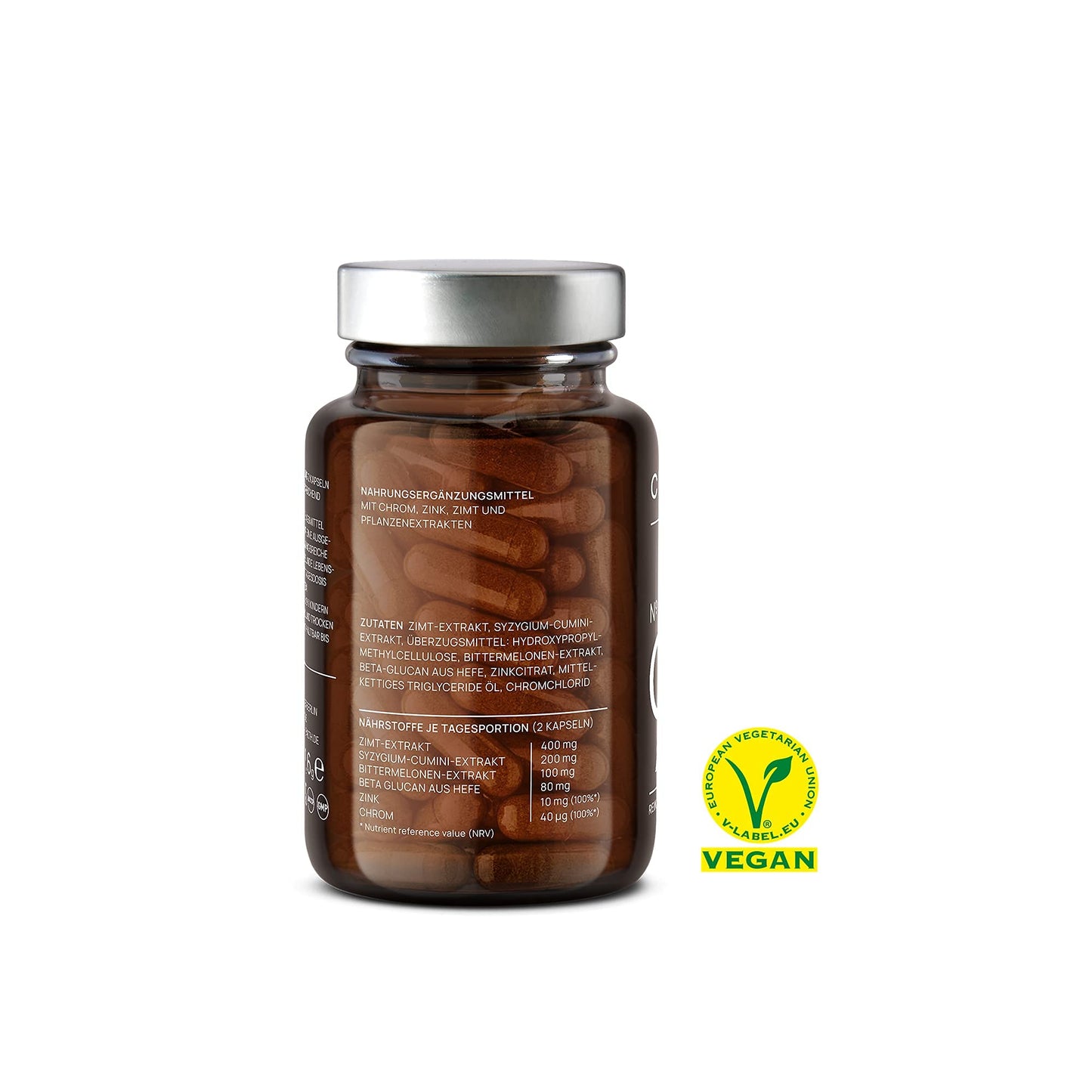 CLAV® N°9 SUGAR FIX - Cápsulas de canela con 400 mg de extracto de canela, 40 μg de cromo y 10 mg de zinc por dosis diaria más beta glucano, árbol de jambul y melón amargo - equilibrio de azúcar en sangre - 60 cápsulas - vegano