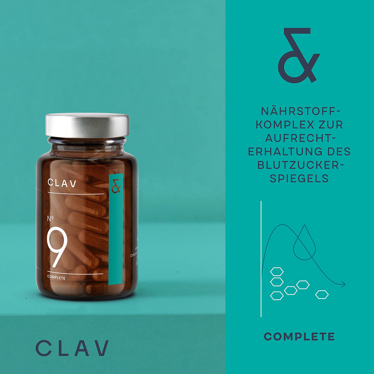 CLAV® N°9 SUGAR FIX - Cápsulas de canela con 400 mg de extracto de canela, 40 μg de cromo y 10 mg de zinc por dosis diaria más beta glucano, árbol de jambul y melón amargo - equilibrio de azúcar en sangre - 60 cápsulas - vegano