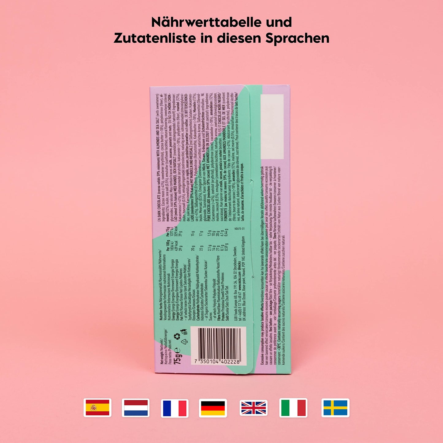 Nicks Schokoladenbalken mischen Sie ohne zugesetzten Zucker, glutenfrei, kohlenhydratarm, ohne Palmöl, Keto-Pralinen (3x75g)