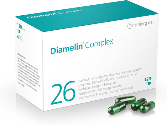 Diamelin Complex - dietary supplement for a normal blood sugar level with chromium also suitable for diabetics - 26 vitamins and micronutrients such as OPC, cinnamon, ginger, important intestinal bacteria