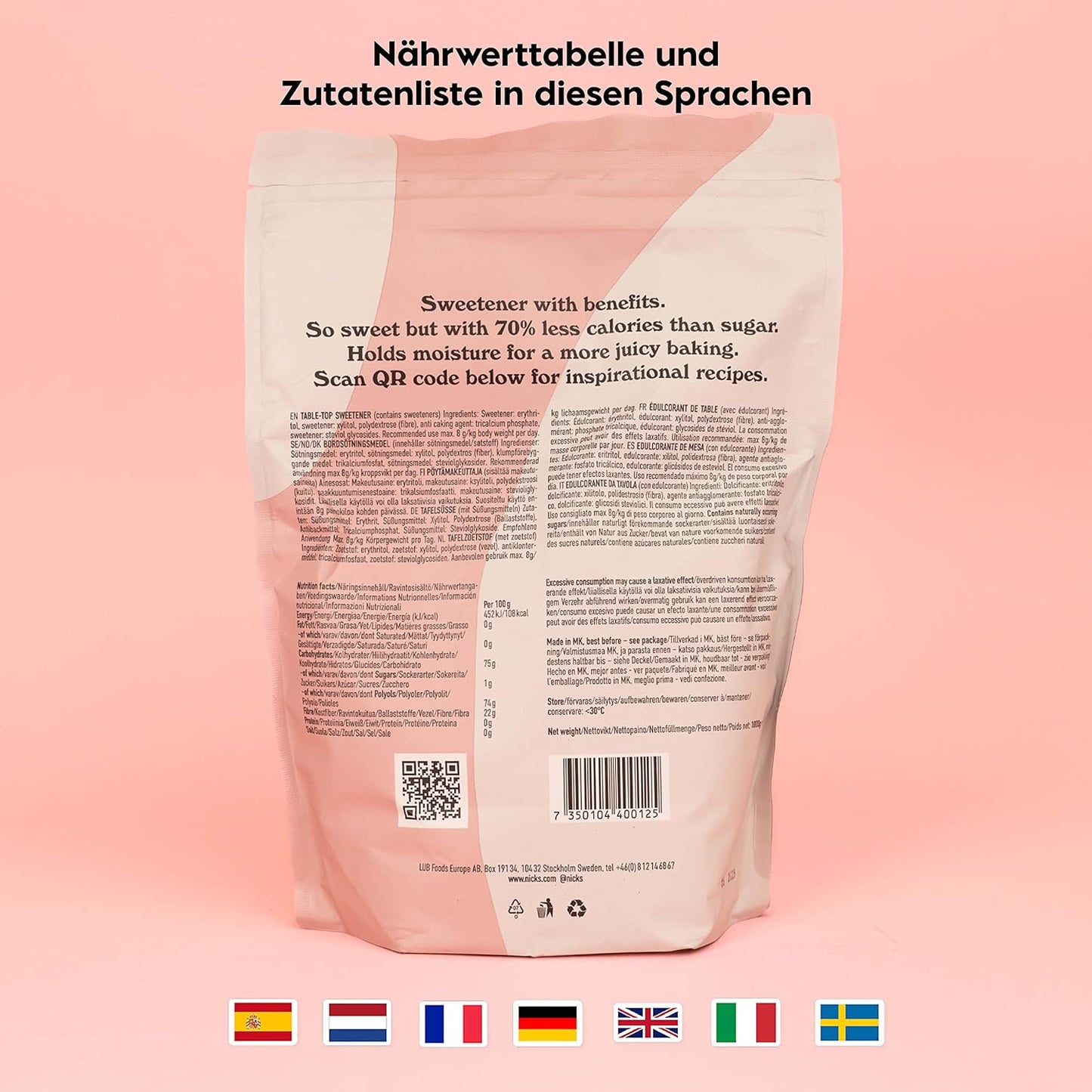 Nicks verwenden wie Zucker, kalorienarmes Zuckerersatz, perfekter Kohlenhydrat-Süßstoffmischung aus Xylit, Erythrit, Stevia und Polydextrose | Keto | Vegan (1 kg)