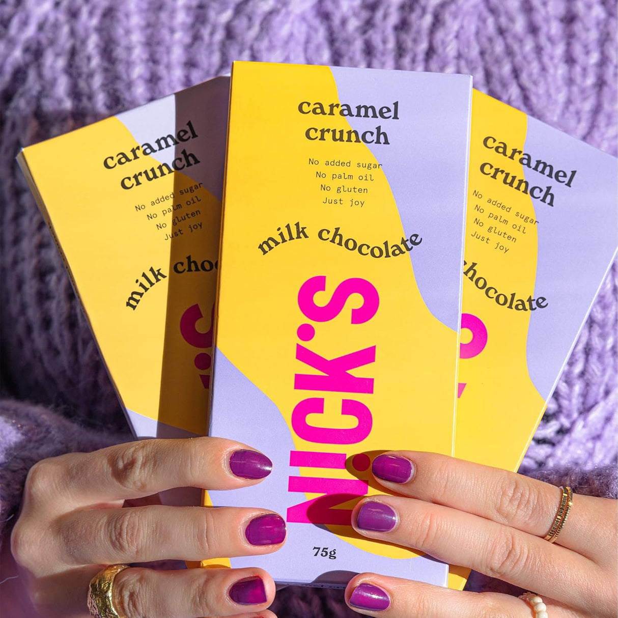 NICKS Milk Chocolate Caramel Crunch no added sugar, gluten-free, low carb, no palm oil, keto chocolate bars (3x75g)