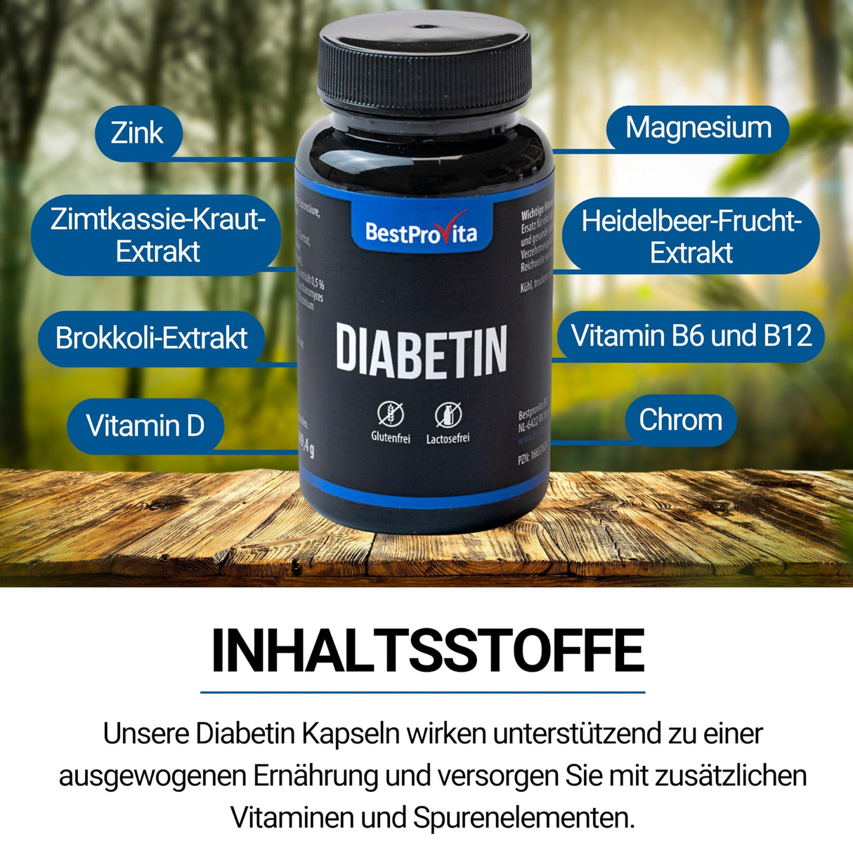 BestProvita Diabetin Capsules (3 x 60 Diabetin Capsules) - Naturlig multivitaminstøtte for type 2 Diabetes, blodsukker senking og diabetes -vitaminer