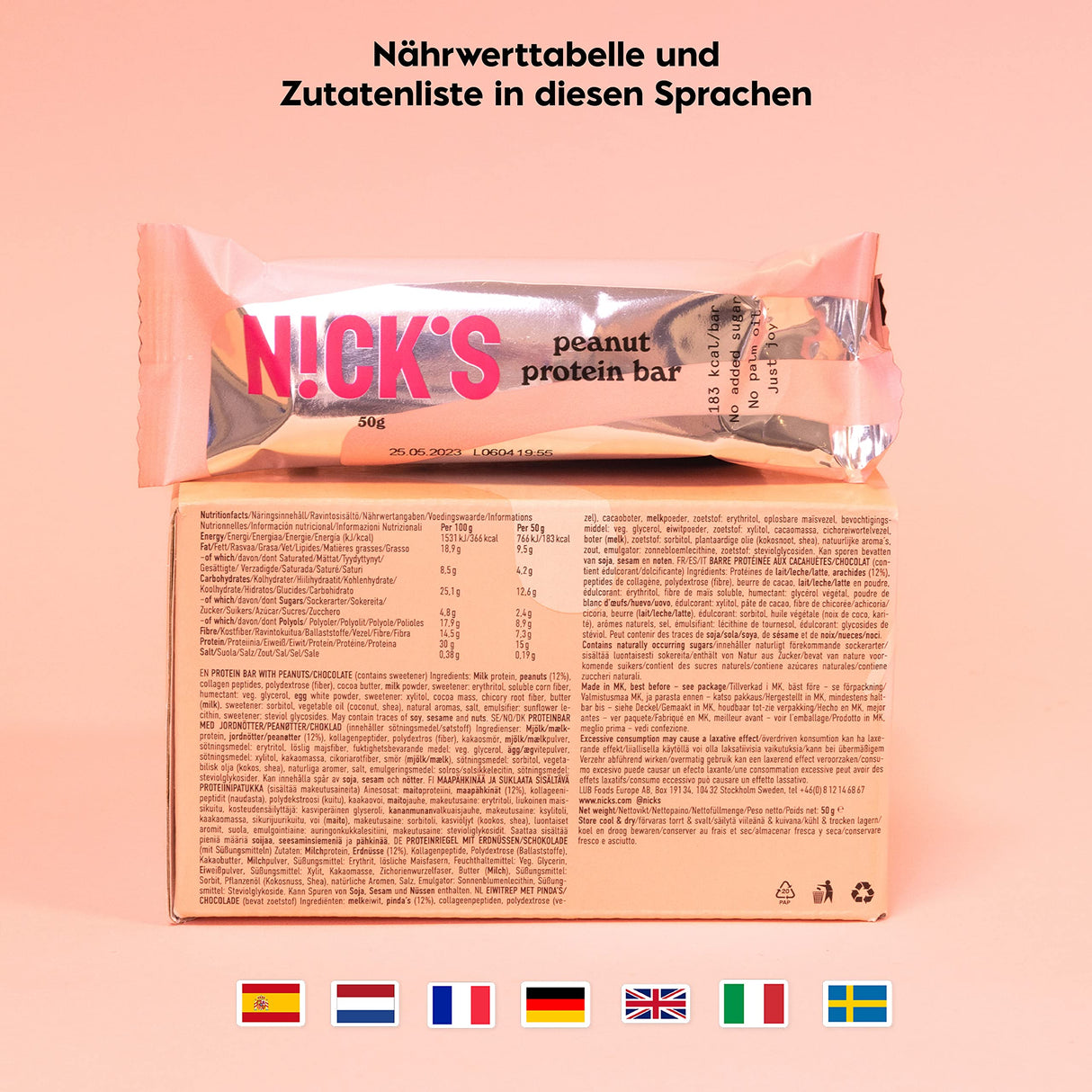 NICKS Protein Bar Mix, Keto Protein Bars Low carb snacks without added sugar, Gluten free | 15g protein with collagen (9 protein bars x 50g)