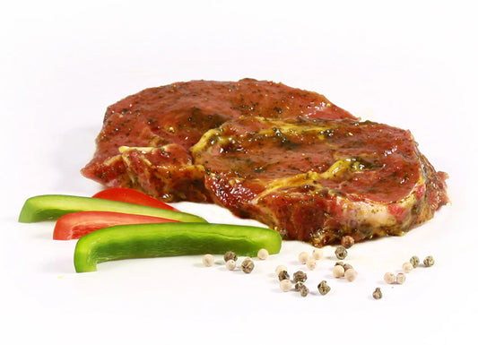 Pork steak in herb marinade from the country butcher in Bavaria, approx. 170g