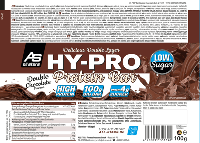All Stars Hy-Pro Bar Dobbel Chokolade 100G