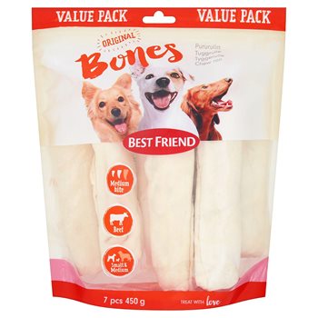 Mejor amigo Bones BigBite Chewing Roll White 17cm, 7 paquete